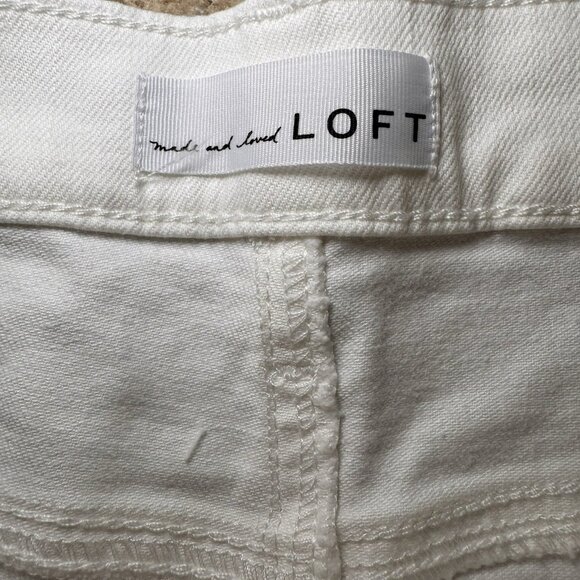 LOFT 8/29 White Denim Jean Shorts Embroidered Raw Hem 3in inseam Scalloped Edge - Picture 4 of 6